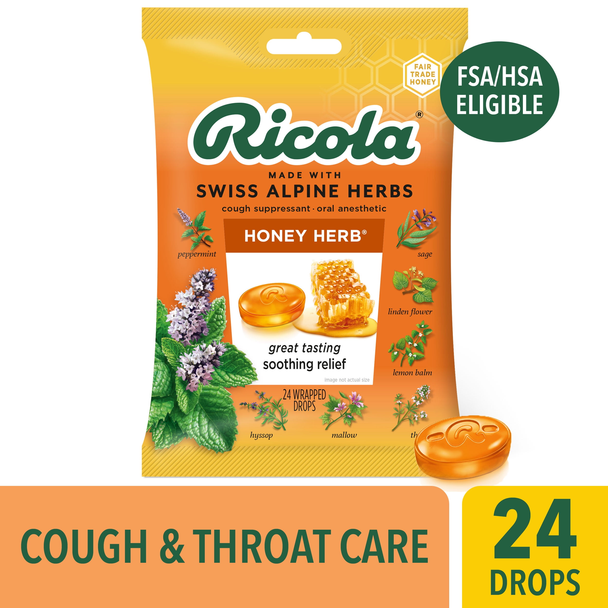 Ricola Honey Herb Soothing Cough Drops - Throat Relief & Cough Suppressant, 45 Count