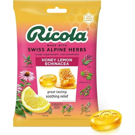 Ricola HoneyLemon with Echinacea Cough Suppressant Throat Drops, 19 Count (Pack of 1)