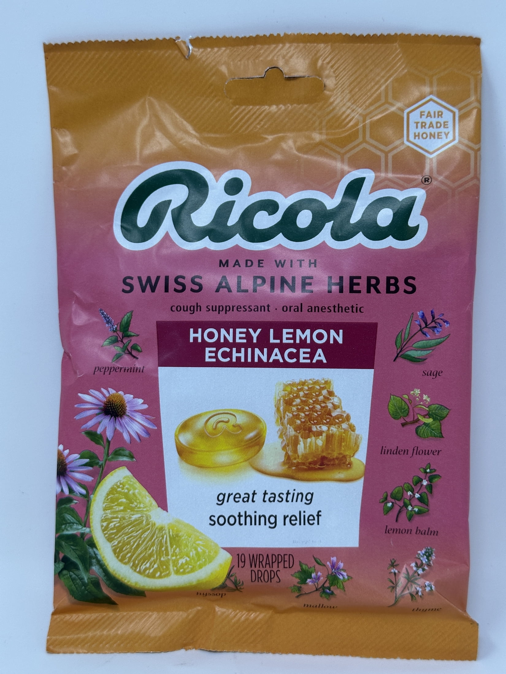 Ricola Honeylemon Echinacea Cough Suppressant Throat Drops, 19 Ct