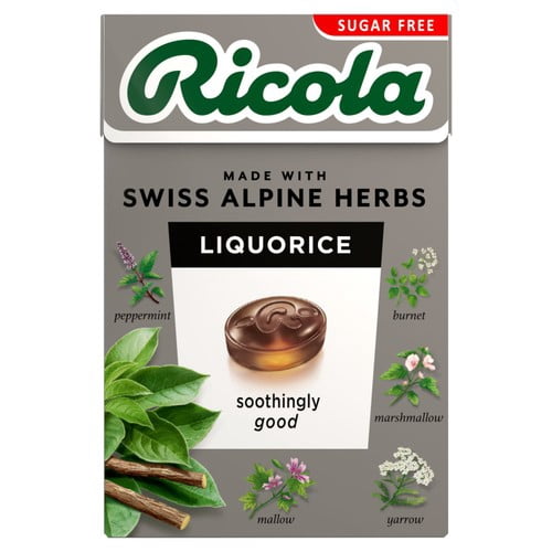 Ricola Liquorice Sugar Free 45g, British Import (Pack of 6)