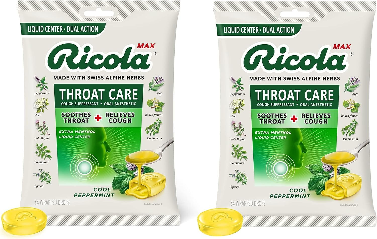 Ricola Max Throat Care Cool Peppermint Large Bags Cough Suppressant