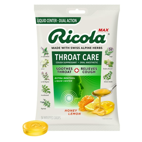 Ricola Max Throat Care Honey Lemon Cough Drops - 34 Count
