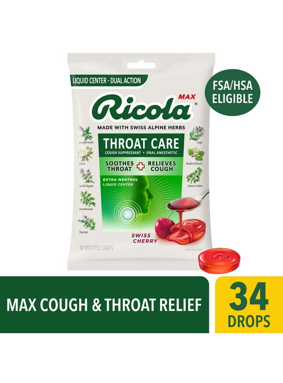 Ricola Max Throat Care Swiss Cherry Cough Drops - 34 Count