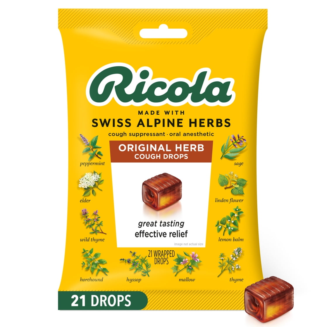Ricola Original Herb Soothing Cough Drops - Throat Relief & Cough Suppressant, 21 Count