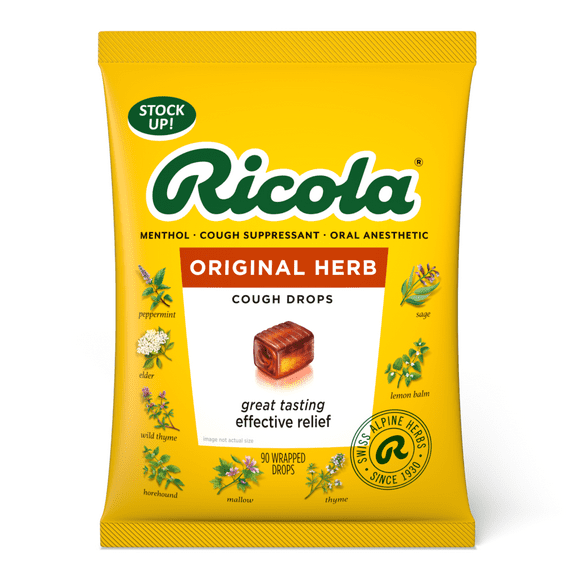 Ricola Original Herb Cough Drops, Soothing Relief for Coughs and Sore Throat, Cough Suppressant & Oral Anesthetic, 90 Count