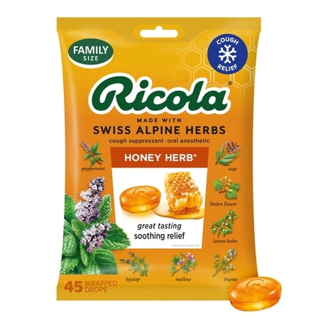Ricola Honey Herb Cough Drops for Sore Throat and Cough Relief, Value Pack, 45 Count
