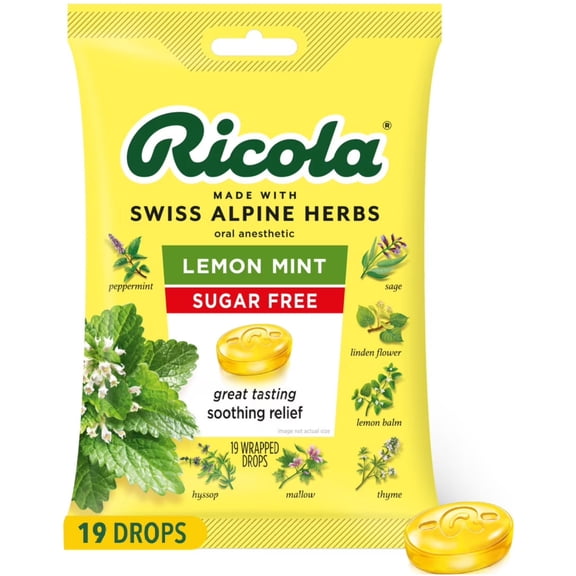 Ricola Sugar Free Herb Throat Drops Lemon Mint 19 Each (Pack of 3)