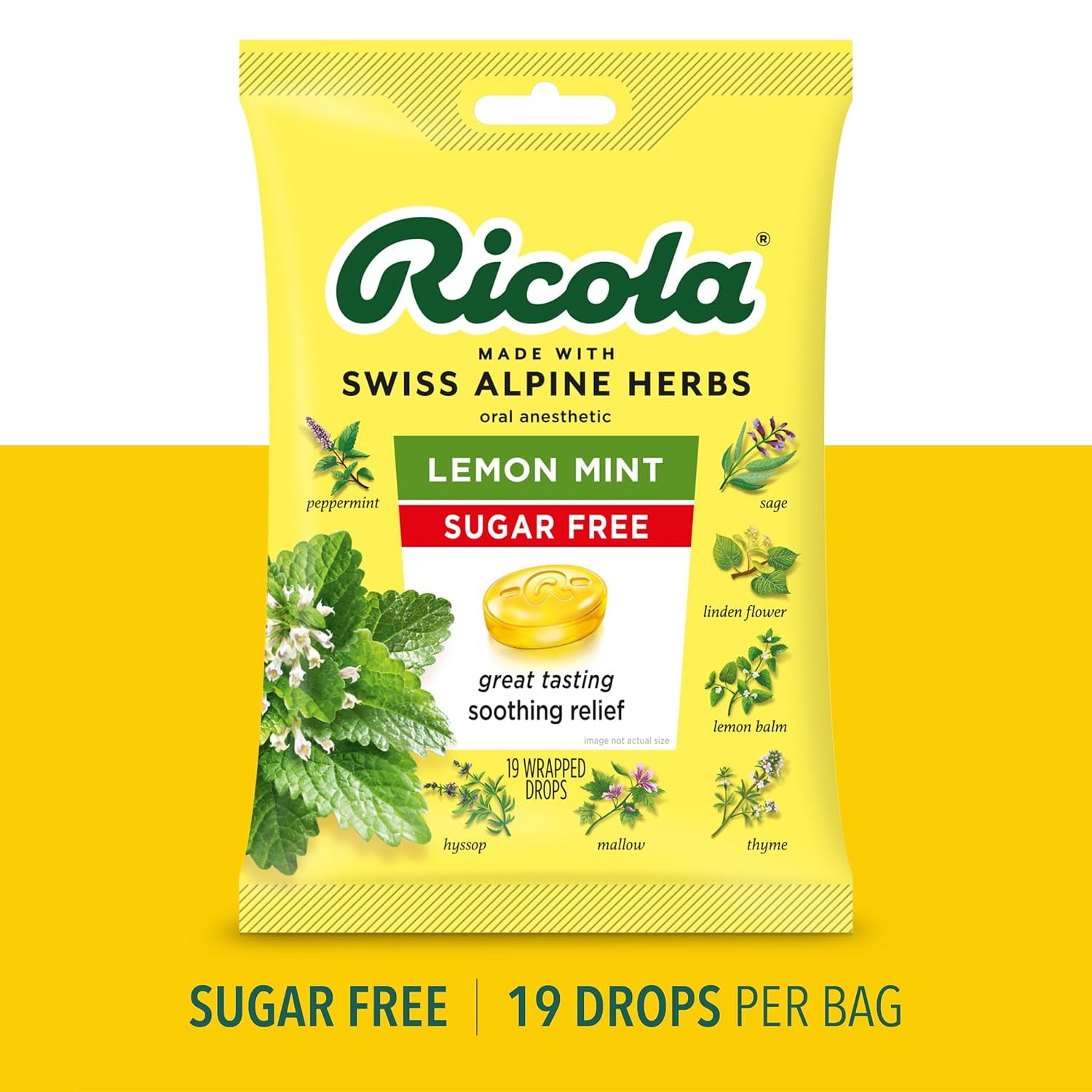 Ricola Sugar Free Herb Throat Drops Lemon Mint 19 ct - Walmart.com