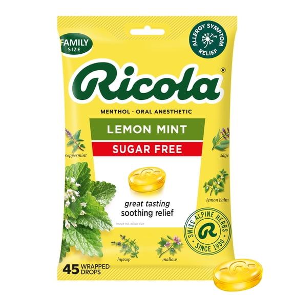 Ricola Sugar Free Lemon Mint Throat Drops for Everyday Soothing Throat Care, Value Pack, 45 Count