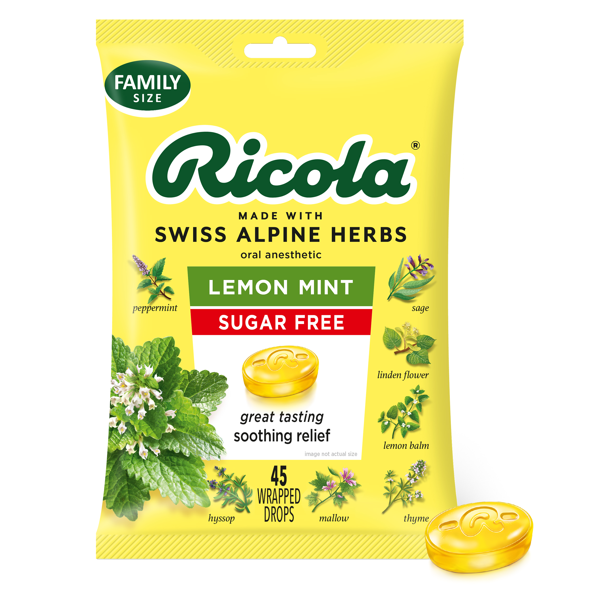 Ricola SugarFree Lemon Mint Cough Drops, 105 ct, Soothing Relief