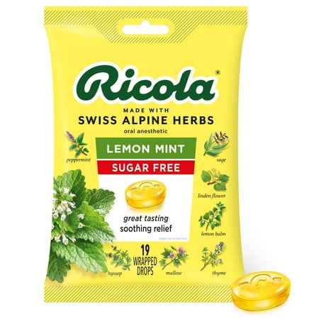 Ricola® Sugar Free Lemon Mint Throat Drops | Refreshing Throat Relief & Oral Anesthetic, 19 Count