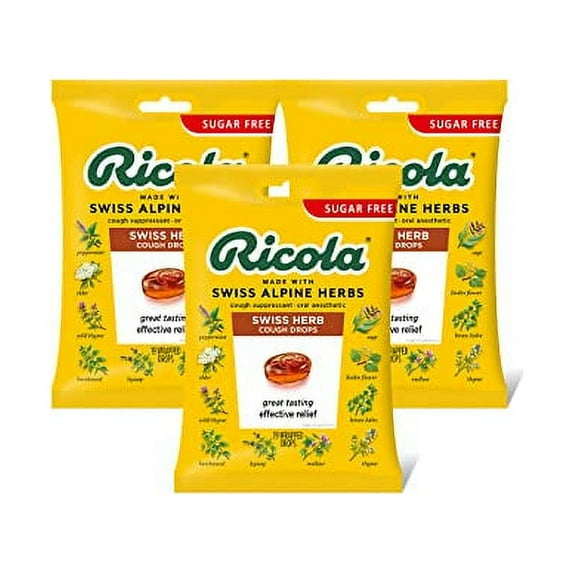 Ricola Sugar Free Swiss Herb Herbal Cough Suppressant Throat Drops, 19ct Bag (Pack of 3)