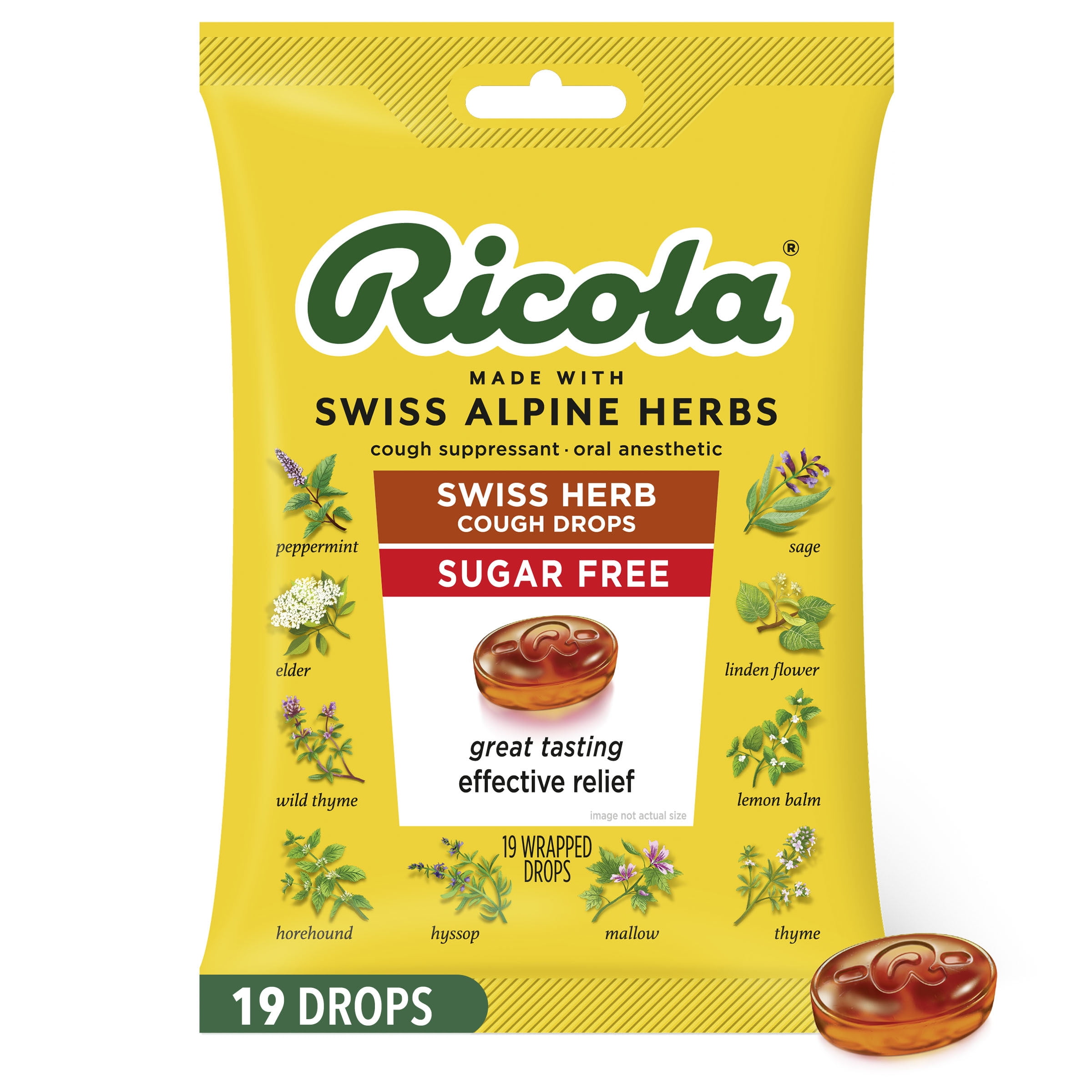 Ricola Sugar-Free Swiss Herb Soothing Cough Drops - Throat Relief & Cough Suppressant, 19 Count