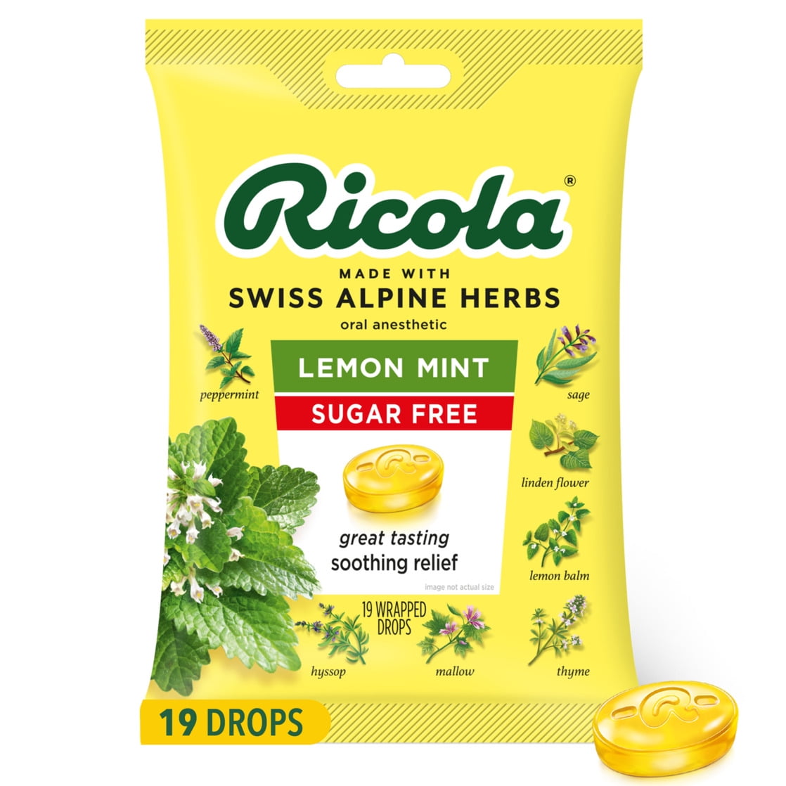 Ricola Sugar Free Lemon Mint Throat Drops | Refreshing Throat Relief & Oral Anesthetic, 19 Count
