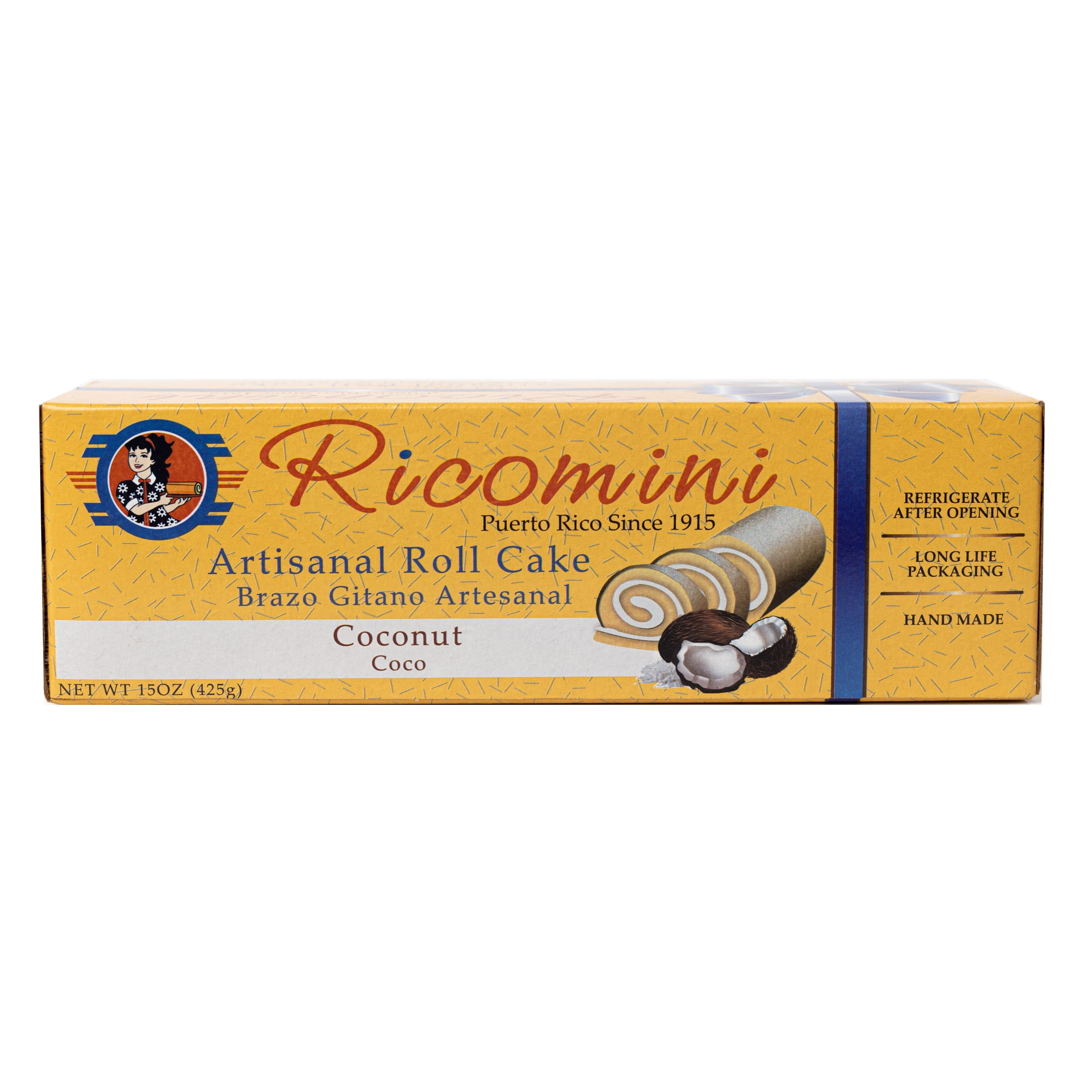 Ricomini, Brazo Gitano, Cake Roll, Coconut Flavor, 15 oz, 1 Count, Shelf Stable, Unsliced