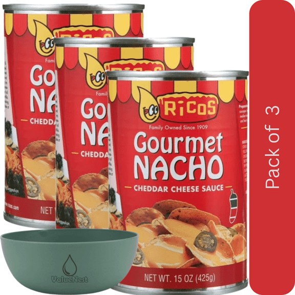 Ricos Gourmet Nacho Cheddar Cheese Sauce 15 oz Shelf-Stable Pack of 3 with Bowl by Value Nest