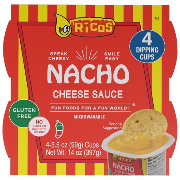 Ricos® Nacho Cheese Sauce 3.5oz Cup, 4 Count, Shelf-Stable, Ready-to-Eat