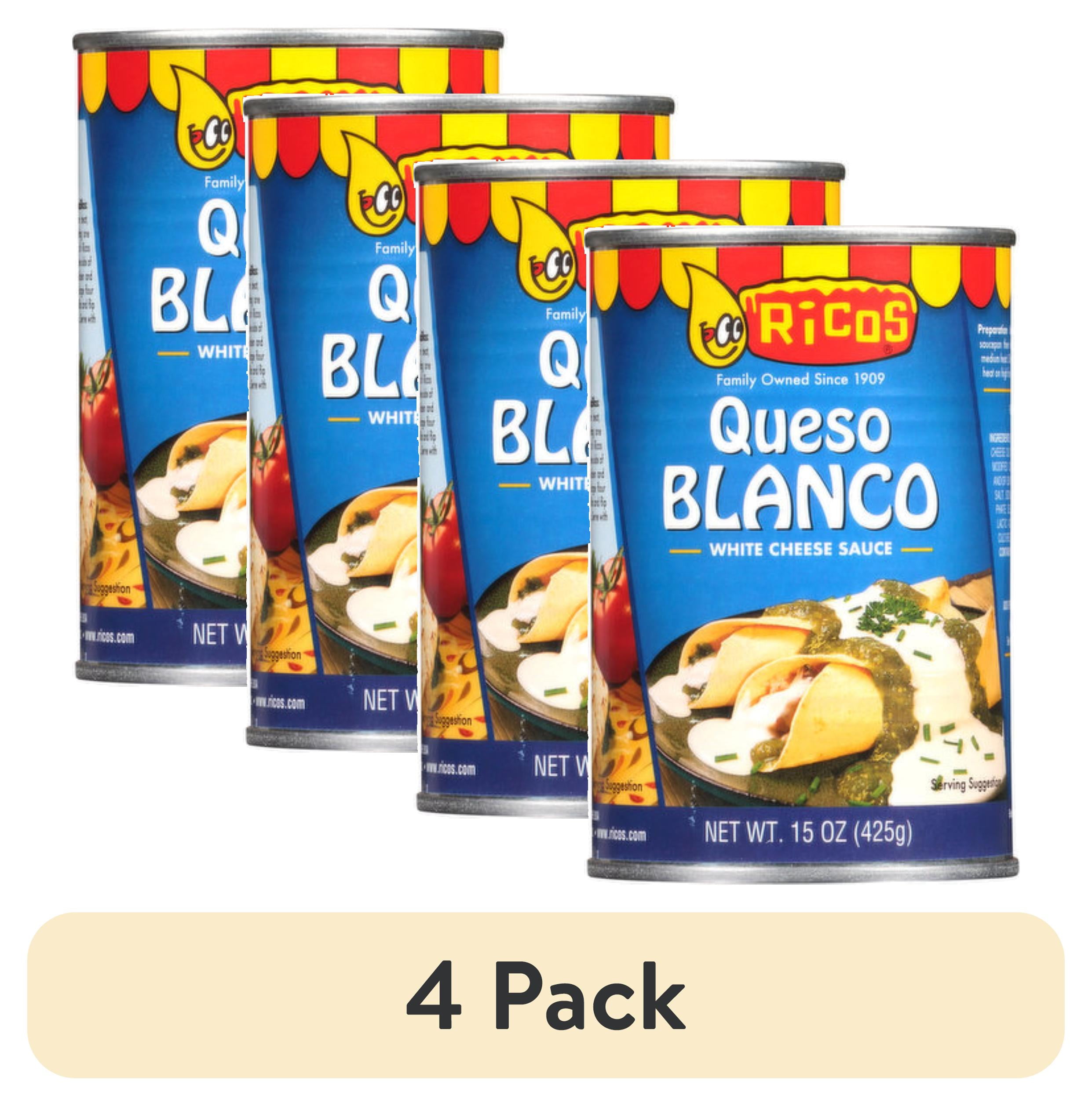 (4 pack) Ricos® White Queso Blanco Cheese Sauce, 15 oz Can, Shelf