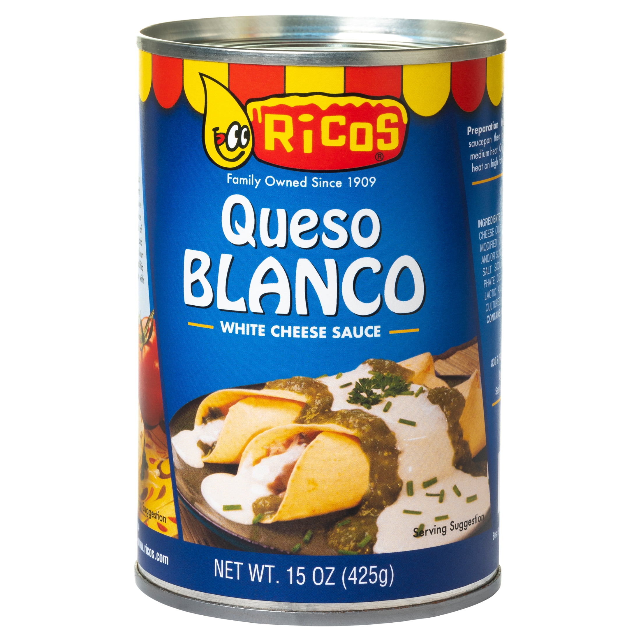 Ricos White Queso Blanco Creamy Cheddar Cheese Sauce, 15 oz Can, Shelf-Stable