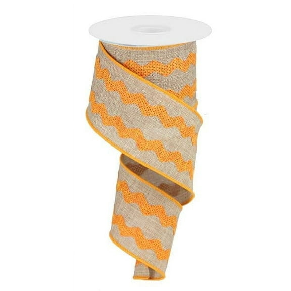 Ricrac Wired Ribbon, Fall, Spring, Light Beige & Orange -2.5 inches X10 Yards (30 feet)