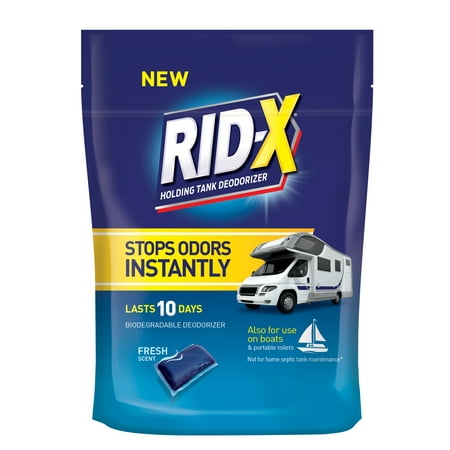 Rid-X RV Toilet Treatment Tank Deodorizer Pacs 8 ct, Biodegradable for RV Black Tank