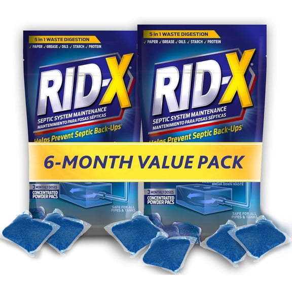 Rid-X Septic System Treatment, Septic Tank Treatment, 3-Monthly Supply Dual Action Septi-Pacs - 3.2 oz (Pack of 2)