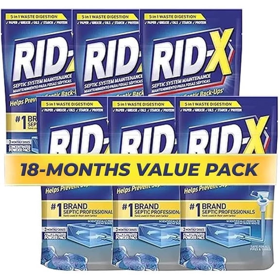 Rid-X Septic System Treatment, Septic Tank Treatment, 3-Monthly Supply Dual Action Septi-Pacs - 3.2 oz (Pack of 6)