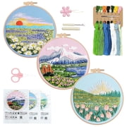RidaaFri 3 Sets Floral Embroidery Kit Beginners, DIY Adults Craft Set, Step-by-Step Guide Video