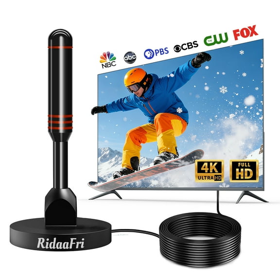 RidaaFri TV Antenna Indoor/Outdoor, HD Digital Antenna for Smart TV and Older TV’s, Support 4K/1080p/VHF/UHF Free Local Channels with 16FT Long Coax Cable