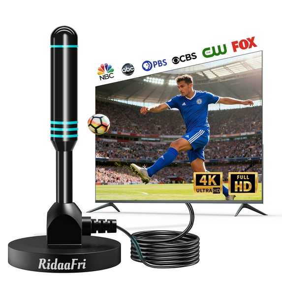 RidaaFri TV Antenna Indoor/Outdoor, HD Digital Antenna for Smart TV and Older TV’s, Support 4K/1080p/VHF/UHF Free Local Channels with 16FT Long Coax Cable
