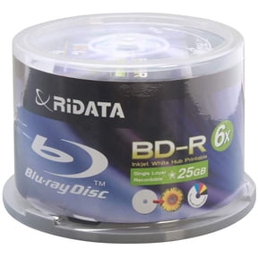 Ridata BD-R 4X 25GB Blu-ray Media White Inkjet Hub Printable Disc, Pack of 50