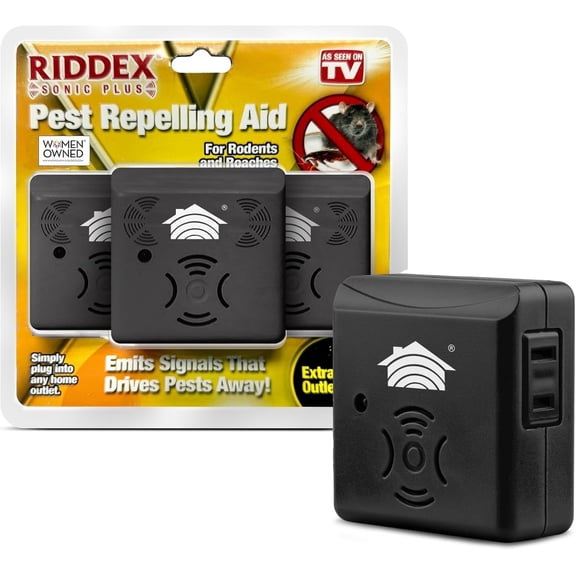 Riddex Sonic Plus Ultrasonic Pest Repeller, Plugs in with extra Outlets Indoor Use - Insect Repellent - Bug Repellent for Home Defense - Protect Against Rodents & Insects, Chemical Free(3 Pack Black)