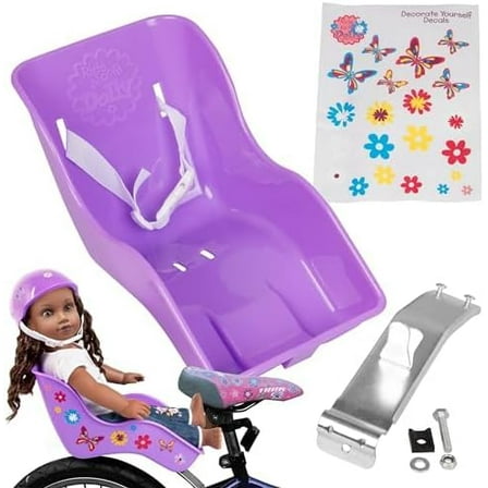 Ride Along Dolly Doll Bicycle Seat Bike Seat (Purple) with Decorate Yourself Decals (Fits Standard Sized Dolls and Stuffed Animals), Great Summer Bicycle Accessory!