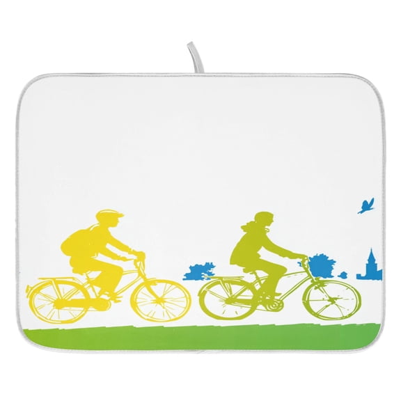 Ride Bike Dish Drying Mat for Kitchen, Quick Drying Absorbent Soft Durable 16" x 18"