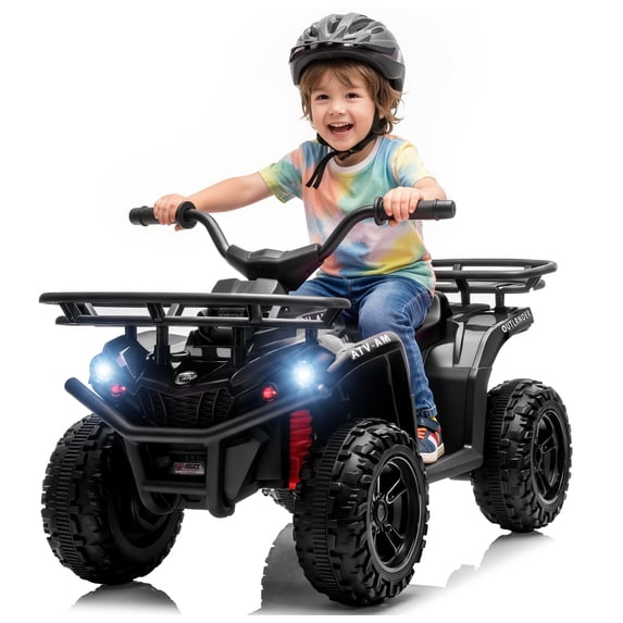 iRerts 24V Electric Ride on ATV, 24V Kids Ride on Toys for Kids Boys Girls Ages 3-5, Battery Powered Kids Electric Cars with Bluetooth, Music, LED Lights, Front/Rear Storage Racks, Black