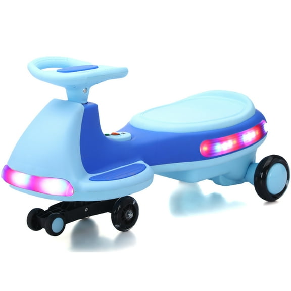 iRerts 12V Electric Wiggle Car for Kids with Pedal, Powered Ride on Toys for Toddlers, 2 in 1 Drifting Swing Car with Bluetooth, Anti-Rollover, Flashing Wheels, for Ages 3+ Gifts, Blue+Light Blue