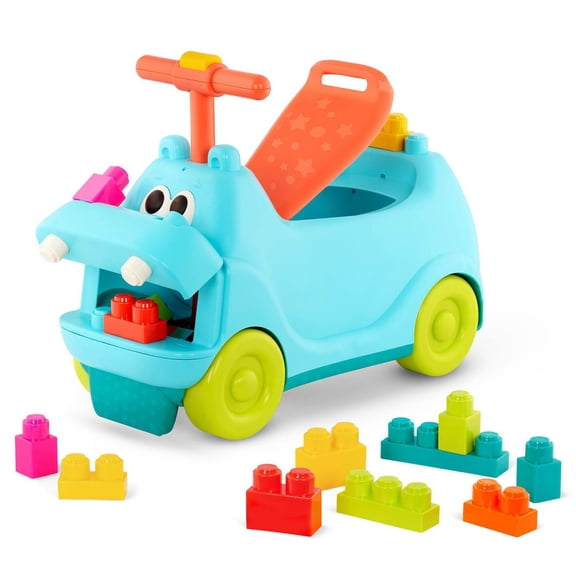 Ride & Chomp Hippo Ride-On Toy with 26 Building Blocks, Educational Pedal & Push Vehicle, Lights & Sounds