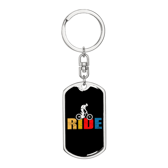 Ride Cycling Stainless Steel or 18k Gold Premium Swivel Dog Tag Keychain
