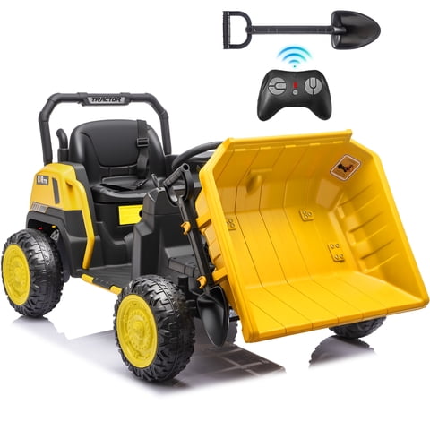Joyracer 24 Volt Ride on Toys, Metal Frame Ride on Dump Truck for Kids with Remote, Bluetooth, Dump Bed, Shovel, Power Truck Wheels for Toddlers, Yellow