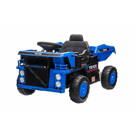 Ride On Dump Truck for Kids,12V Ride On Construction Vehicle with Remote Control, Electric Dump Bed, Shovel, Music Player, and Shock Absorption, Ideal for Ages 3+,Blue