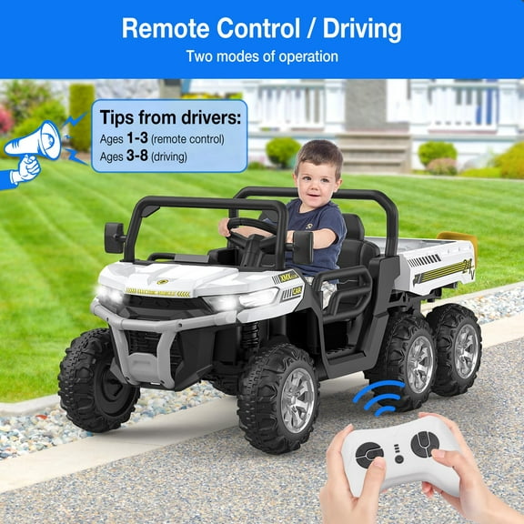 Ride On Dump Truck for Kids Ride On Car with Remote Control Electric UTV Vehicles with Electric Dump Bed, 4WD Power Ride-on 6 Wheels Ride On Toys for Boys Girls