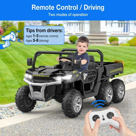 Ride On Dump Truck for Kids Ride On Car with Remote Control Electric UTV Vehicles with Electric Dump Bed, 4WD Power Ride-on 6 Wheels Ride On Toys for Boys Girls