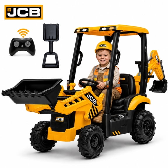 12V Ride on Excavator, JCB Licensed, SHINPT Toddler Battery Powered Electric Tractor Truck with Remote Control, 4 Wheels, Shovel, Loader and Digger, Electric Ride on Toy for 3-5 Boys Girls, Yellow