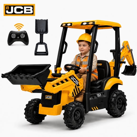 12V Ride on Excavator, JCB Licensed, SHINPT Toddler Battery Powered Electric Tractor Truck with Remote Control, 4 Wheels, Shovel, Loader and Digger, Electric Ride on Toy for 3-5 Boys Girls, Yellow