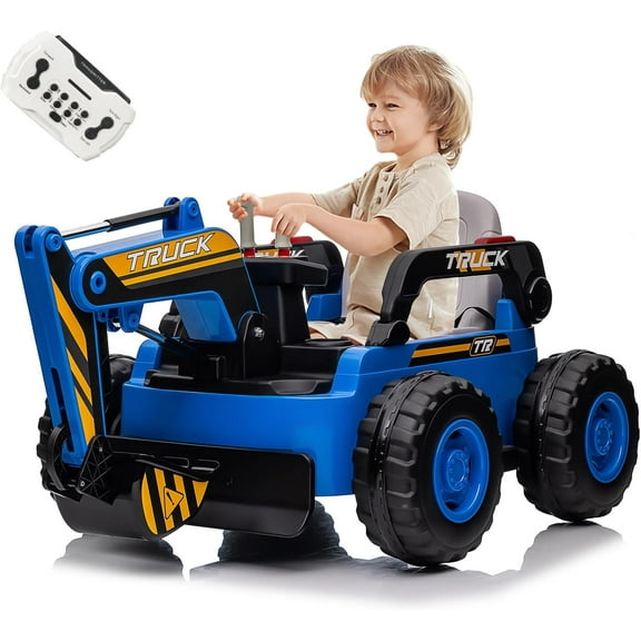 Ride On Excavator for Kids, 4WD Electric Excavator Toy, 12V Battery Powered Construction Truck Digger with Remote Control, Spring Suspension, MP3 Music for Kids 3-8, Red