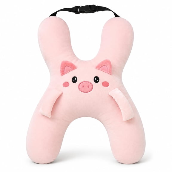 Ride Nuzzle Pillow, Plush Animal Car Travel Cushion with Adjustable Headrest Strap for Passenger Seats