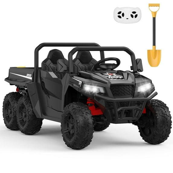 Ride-On Dump Truck, 24V Ride-On Car with Remote Control, Electric Dump Bed and Extra Shovel, Ride-On Tractors Car with Music Player, Key Start for Safety, Gift for Kids