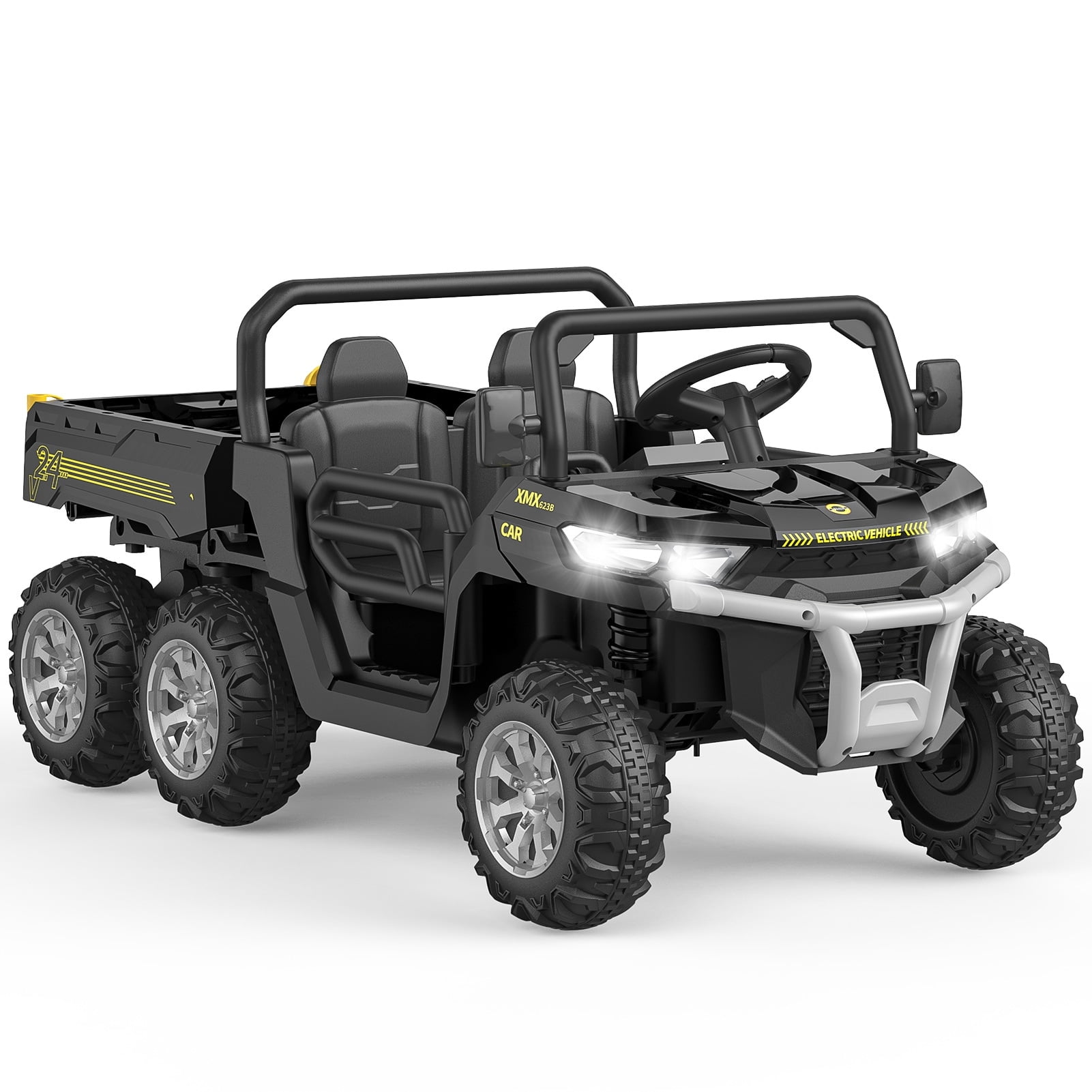Black 24-Volt 6-Wheel Ride On Dump Truck with Remote Control