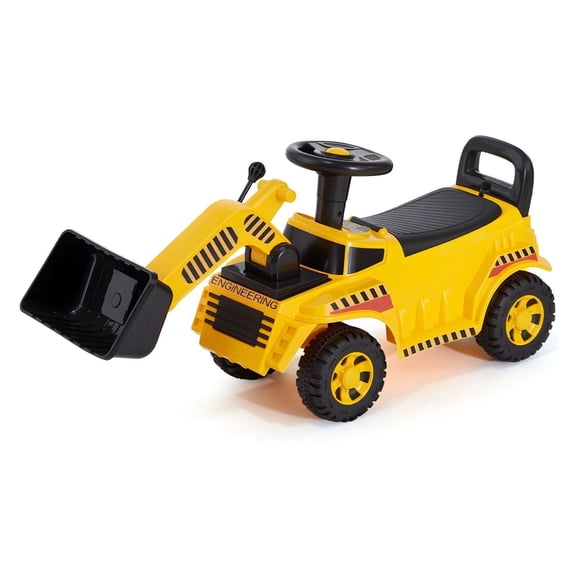 Ride On Excavator Car for Toddlers 19-36 Months, Foot-to-Floor Digger Toy with Music & Storage, 55lbs Capacity, Yellow