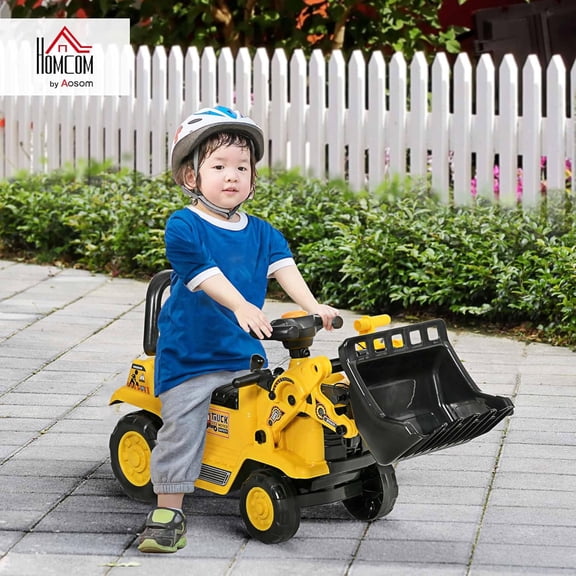 Ride On Excavator, Kids Bulldozer Pull Cart with Horn, Under Seat Storage, Sit and Scoot Pretend Play Toy Construction Car for Ages 18-48 Months